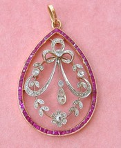 Antique Art Nouveau .40ctw Rose Diamond 1ctw Ruby 18K Pear Shaped Pendant c1910 - £3,395.86 GBP