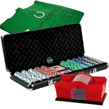 500 Chips Black Aluminum Case Poker Set + Texas Hold&#39;em &amp; Blackjack Layo... - $99.99