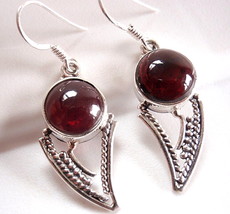 Garnet Tribal Style 925 Sterling Silver Dangle Drop Earrings Imported from India - £10.78 GBP