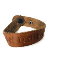 Brown Faux Leather Tooled Bracelet Snap Closure - £6.69 GBP
