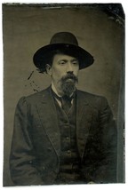 CIRCA 1860&#39;S 1/6 Plate 2.38X3.5 in TINTYPE Rugged Man Goatee in Wide Brimmed Hat - £18.15 GBP