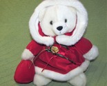 VINTAGE FIESTA CHRISTMAS TEDDY BEAR GIRL w/RED HOODED VELVET DRESS 10&quot; P... - $16.20