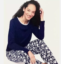 Lands&#39; End Knit 2-piece Pajama Set Long Sleeve Navy Blue Women&#39;s Sz L NWT - $368.85 MXN