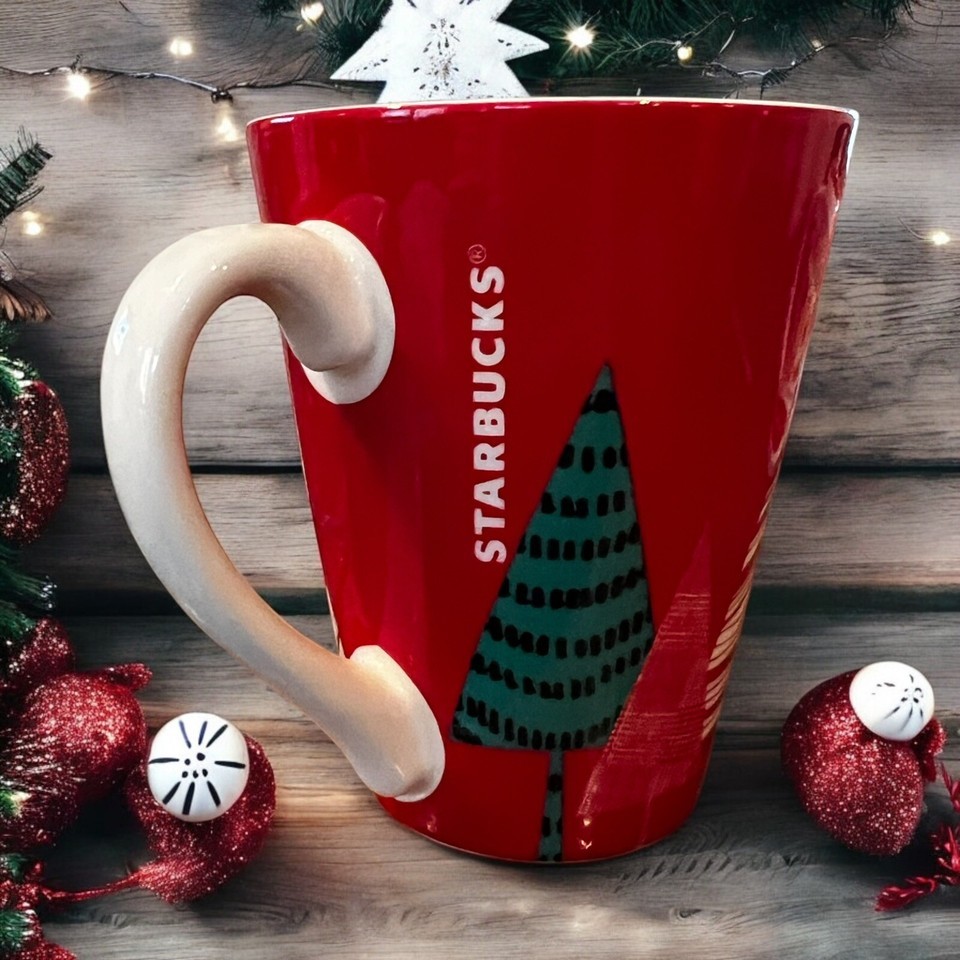 Starbucks Mug Coffee Cup 2017 Holiday Christmas Red Christmas Trees 13 f... - $14.99