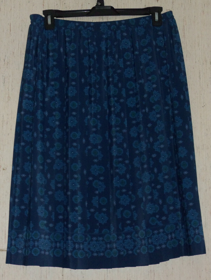 EXCELLENT WOMENS LESLIE FAY DRESSES PLEATED NAVY W/ FLORAL PRINT SKIRT S... - $18.65