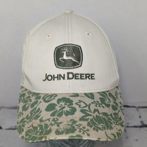 John Deere Hat Floral Bill White Green Adjustable Ball Cap Flaw - $14.84