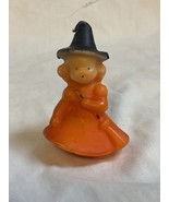Vintage GURLEY HALLOWEEN CANDLE Girl Witch Orange Black Hat Broom - £10.57 GBP