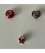Lot 3 Charms Pandora Bee Happy Heart Red 925 Glass Red Butterfly - €23,81 EUR