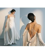 Minimalist Wedding Dress With Sleeves, Mermaid Spaghetti Strap Satin Bri... - $9,447.13 MXN