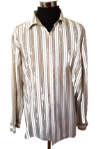 Hickey Freeman Shirt Men&#39;s Size X-Large Button Front Brown Tan White Stripes LS - £10.54 GBP