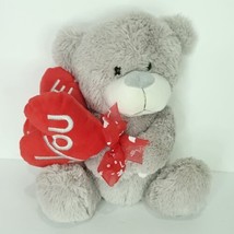 Valentine Grey Bear Heart Balloons Love You Plush Stuffed Animal 11&quot; - £17.40 GBP