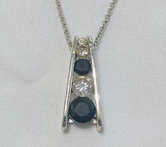 Vintage RMN pendant necklace silver tone black white crystals Roman and Sunstone - £3.98 GBP