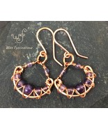Handmade amethyst earrings: criss cross copper wire wrapped chandelier - €28,24 EUR