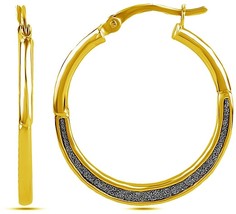 Womens Sterling Silver Jewelry Light Weight Gold Plated Glitter Hoop Earrings - £38.37 GBP
