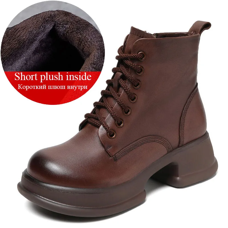 Chunky Platform Boots Women Winter Warm Shoes Ladies 100% Genuine Leather Thick  - £92.04 GBP