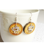 Wooden earrings, Tibetan silver horse and wood earrings, gift for her - £27.37 GBP