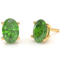 Peridot 8x6mm Oval Stud Earrings in 14k Yellow Gold - £302.95 GBP