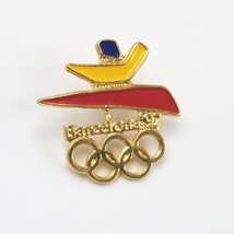 VTG Barcelona &#39;92 Logo Summer Olympics Spain Olympic Rings Lapel Pin Souvenir - £10.28 GBP