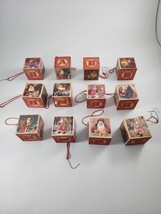 Qty 12 Victorian Country Christmas Tree Ornaments Children’s Wooden Blocks - £21.39 GBP
