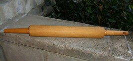 Vtg Wood Wooden Rolling Pin 17&quot; Spinning Handles Home Decor Farmhouse Cottage - £8.50 GBP