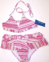 NWT Greendog Girl&#39;s 2 Pc. Pink, White &amp; Red Candy Cane Striped Swimsuit, 16 - $16.99