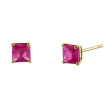 14K Gold African Ruby Earrings Princess Cut Genuine Hallmarked Created - £53.15 GBP