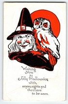 Halloween Postcard Witch Owl Moon Antique Metropolitan Scary Sights &amp; Thrillers - £87.39 GBP