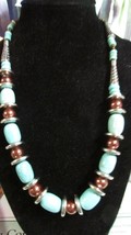 &quot;&quot;FAUX TURQUOISE BEADS - BRONZE &amp; SILVER COLORED BEAD&quot;&quot;  CHOKER - £7.15 GBP