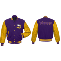 Men&#39;s Minnesota Vikings Fan Varsity Jacket - Purple &amp; Yellow Letterman S... - £95.61 GBP