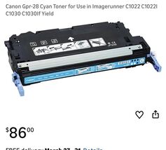 Genuine Canon GPR-28 Toner Color Image RUNNER C1022/C1030 Series CYAN  NEW - $69.18