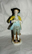 Boy on Stump Dressed up in Hat and Coat Holding a Flower Mid 20th c.Japan 7 3/4&quot; - £19.83 GBP