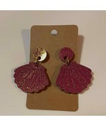 Handmade epoxy resin seashell earrings-dark rose pink glitter w/ rosegol... - £4.97 GBP