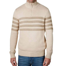 Tahari Mens 1/4 Zip Stretch Pullover Striped Mock Neck Sweater,Med Grey,Large - £30.93 GBP