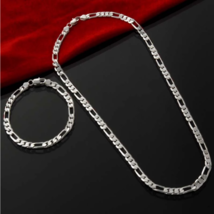 Figaro 4mm Chain Necklace and Bracelet Sterling Silver - £11.24 GBP
