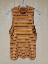 Aeropostale Sleeveless Ribbed Mid High Neck Tank Top sz Large Brown Striped - £11.45 GBP