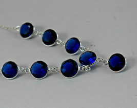 925 Plata de Ley Azul Cristal Bisel Collar Largo de Mujer Regalo BNS-0043 - £35.94 GBP