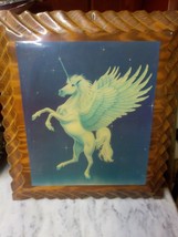 Vtg Unicorn Wall Hanging Decoupage Picture On Wood Mythical 70s Lacquere... - $34.64