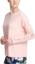 DKNY Womens Lace up Long Sleeve Jewel Neck Top Size X-Small Color Pink - £42.77 GBP