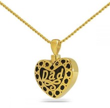 14K Solid Gold Dad Heart Pendant/Necklace Funeral Cremation Urn for Ashes - £777.73 GBP