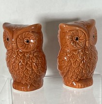 Ceramic Owl Salt and Pepper Shakers Orange Fall Autumn Thanksgiving Halloween - £7.43 GBP
