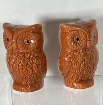 Ceramic Owl Salt and Pepper Shakers Orange Fall Autumn Thanksgiving Halloween - £7.08 GBP