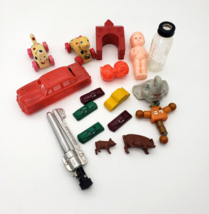 Lot Of 16 Small Vintage Toys Wood Plastic Doll Cars Bottle Curling Iron - £18.51 GBP