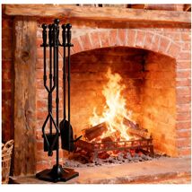 Durable 5-Piece Fireside Accessory Kit - Wrought Iron with Heavy Cast Ir... - $111.82