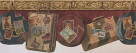 Vintage Suitcases Bags on Hooks Maroon Red FFM10061 Wallpaper Border - £23.88 GBP