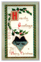 Hearty Greetings For Merry Christmas Ivy Holly Embossed DB Postcard A16 - £3.07 GBP