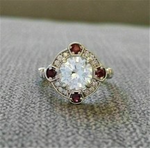 3Ct Round Cut CZ Simulated Ruby Vintage Halo Wedding Ring 925 Sterling Silver - £70.66 GBP