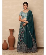 Teal green heavy embroidered lehenga choli for womens wear,partywear leh... - $65.00