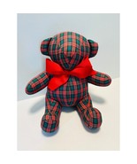 VTG Medium Tartan Red Green Plaid Stuffed Teddy Bear Holiday Red Bow Steady - €29,20 EUR