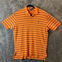 Ralph Lauren Polo Shirt Mens Large Orange Striped Preppy y2k Academia Na... - £10.60 GBP