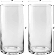 Set Of 2 Glass Cylinder Vases, Each 8 Inches Tall And 5 Inches, Or Flower Vases. - £28.21 GBP